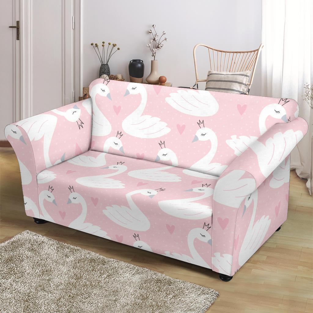 Pink Swan Pattern Print Loveseat Cover-grizzshop