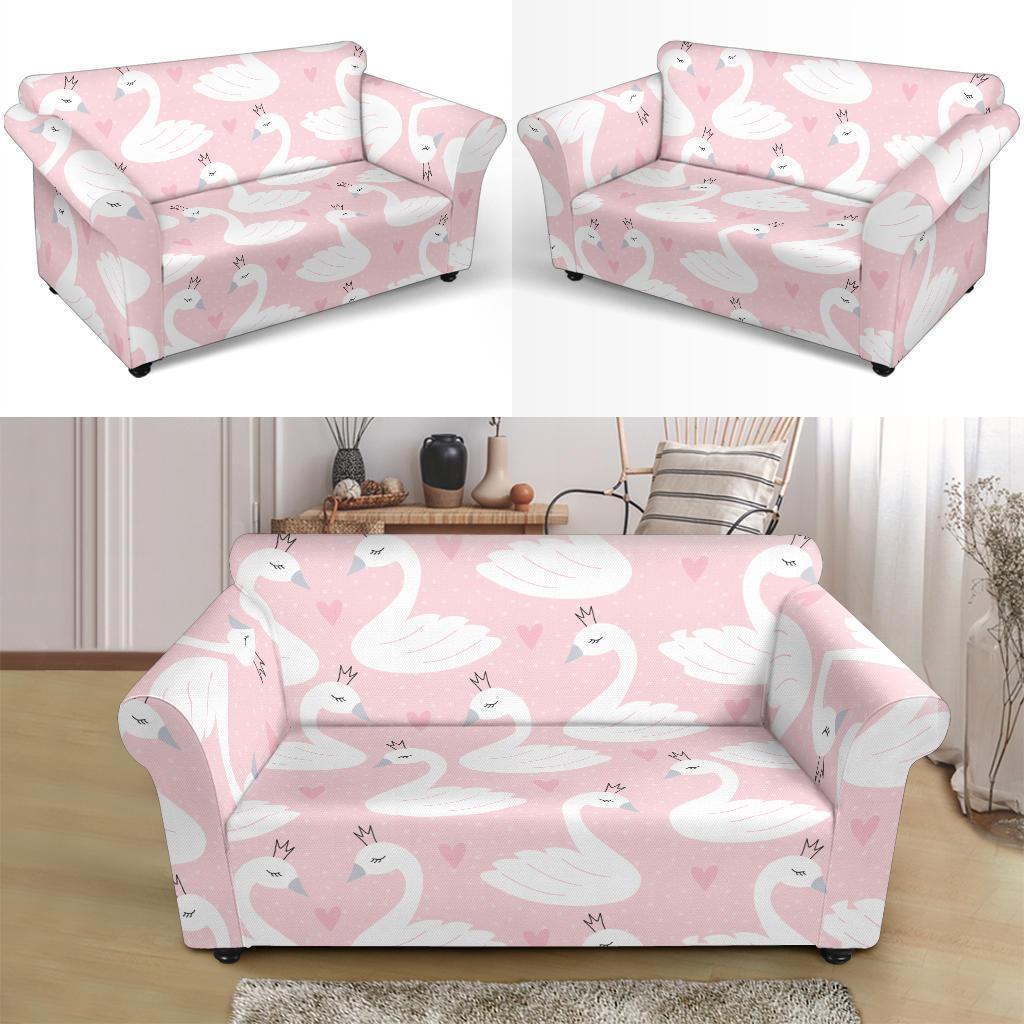 Pink Swan Pattern Print Loveseat Cover-grizzshop