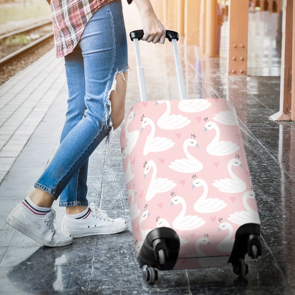 Pink Swan Pattern Print Luggage Cover Protector-grizzshop