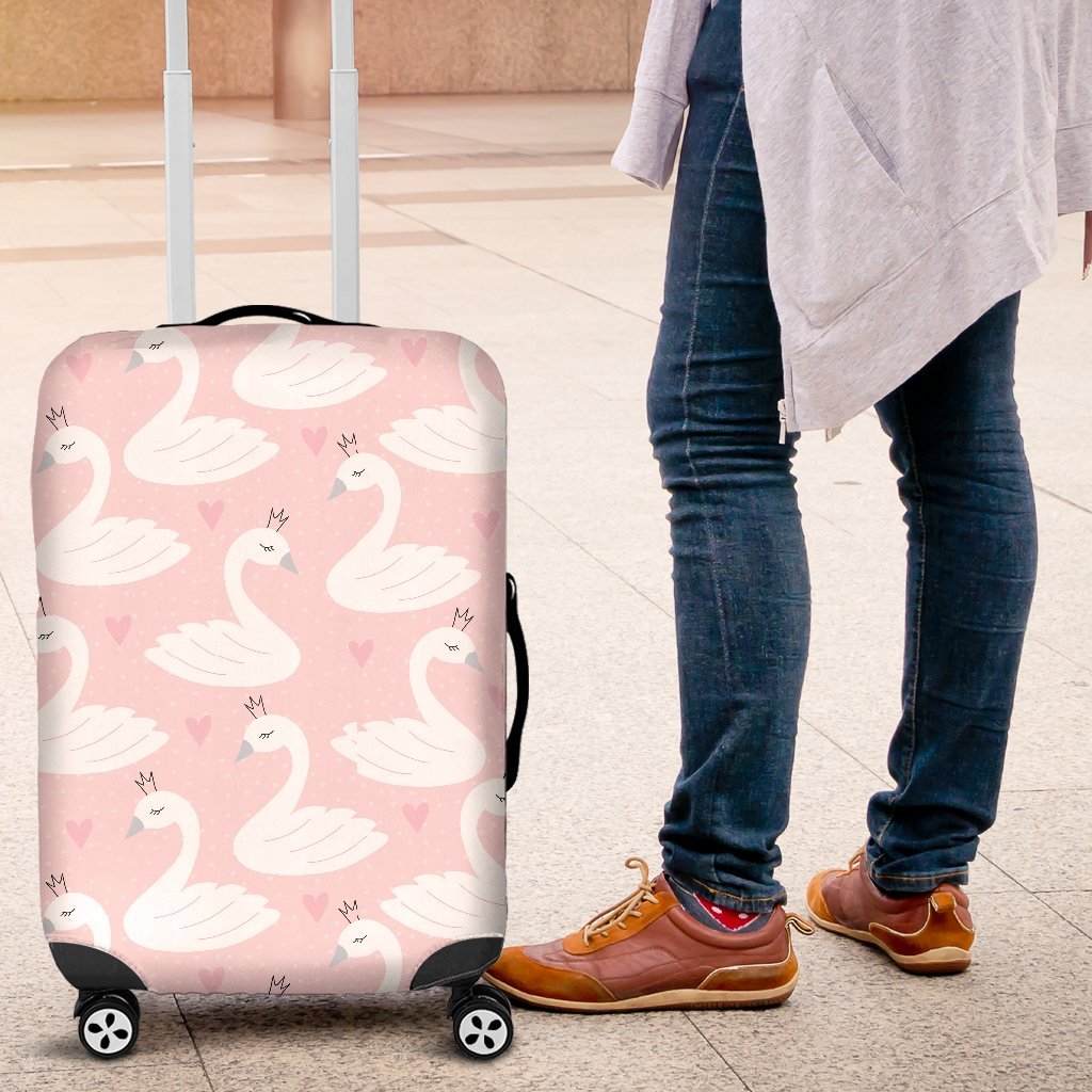 Pink Swan Pattern Print Luggage Cover Protector-grizzshop