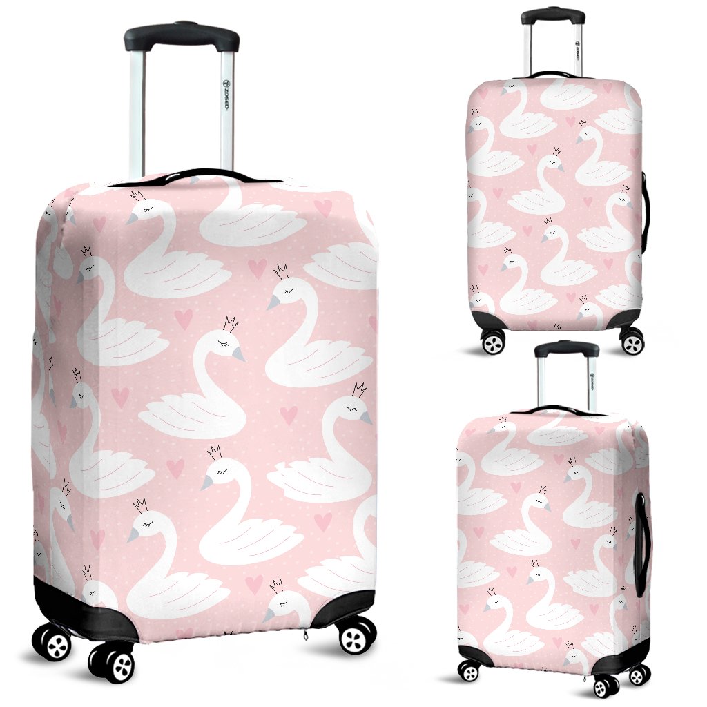 Pink Swan Pattern Print Luggage Cover Protector-grizzshop