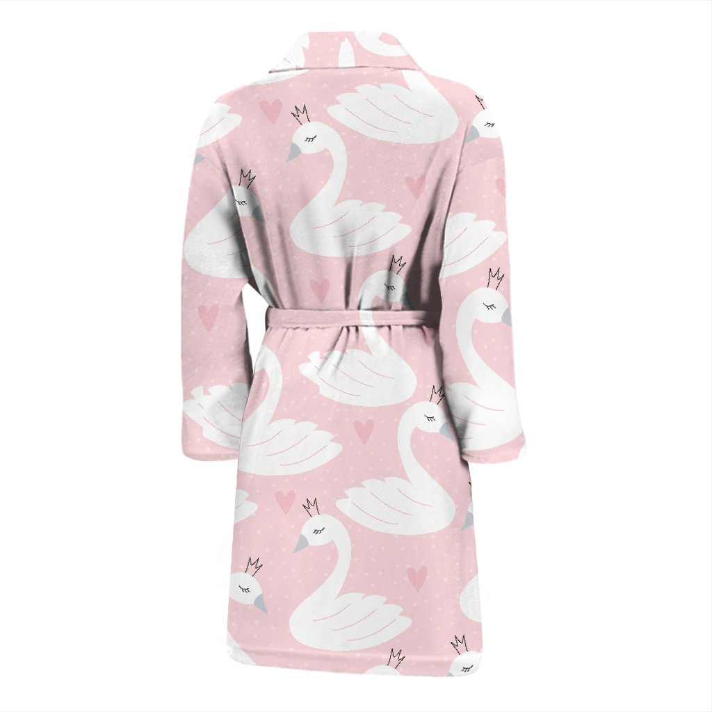 Pink Swan Pattern Print Men Long Robe-grizzshop