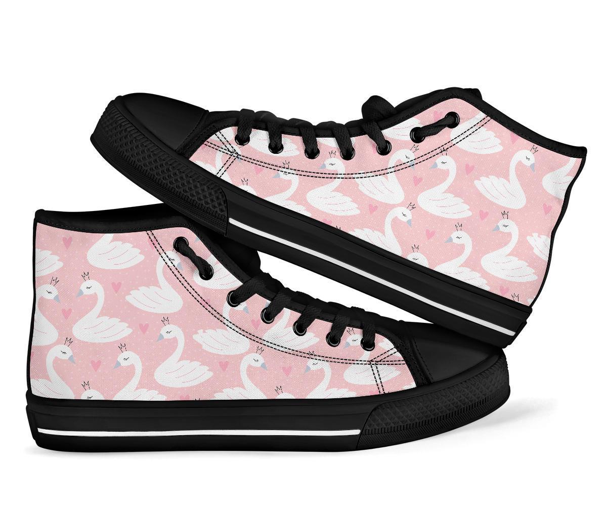 Pink Swan Pattern Print Men Women's High Top Shoes-grizzshop
