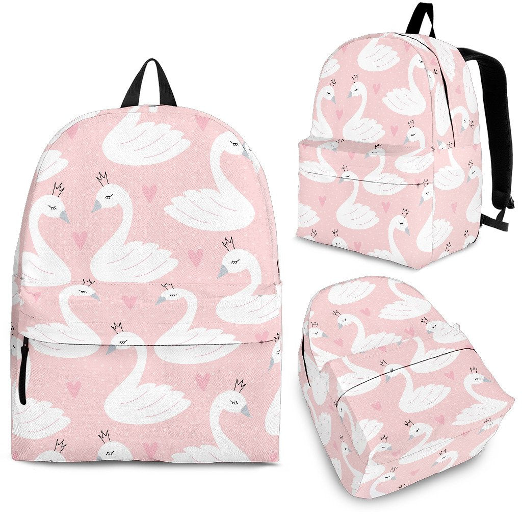 Pink Swan Pattern Print Premium Backpack-grizzshop