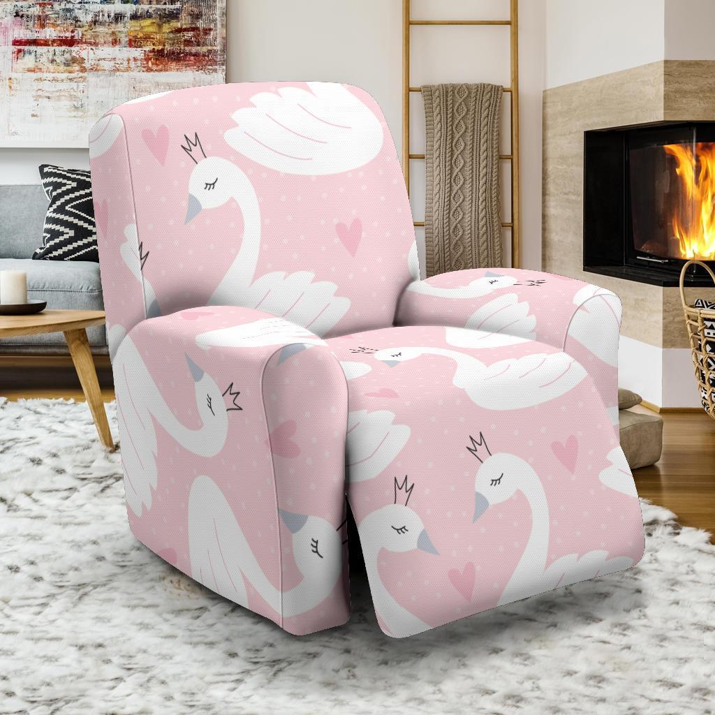 Pink Swan Pattern Print Recliner Cover-grizzshop