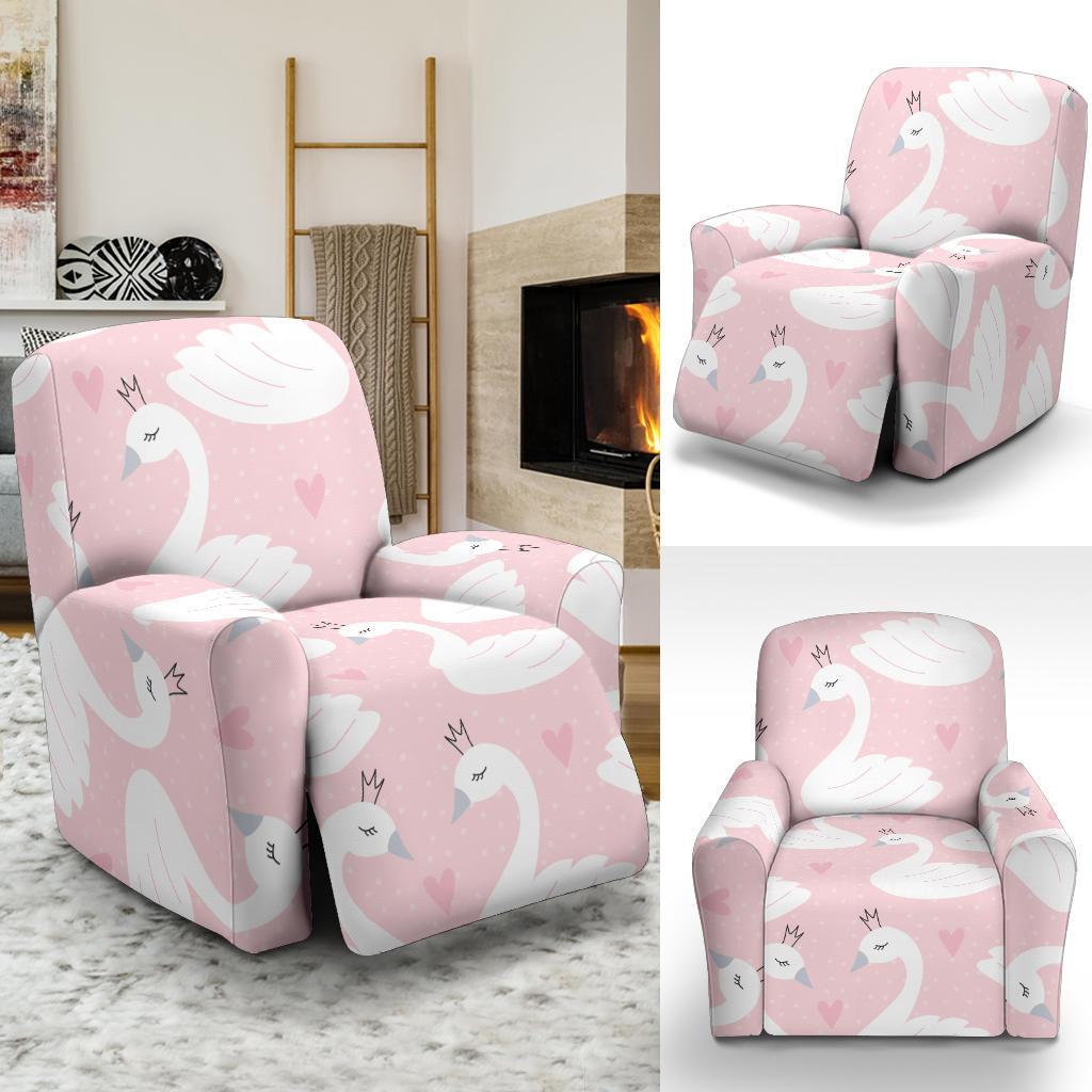 Pink Swan Pattern Print Recliner Cover-grizzshop