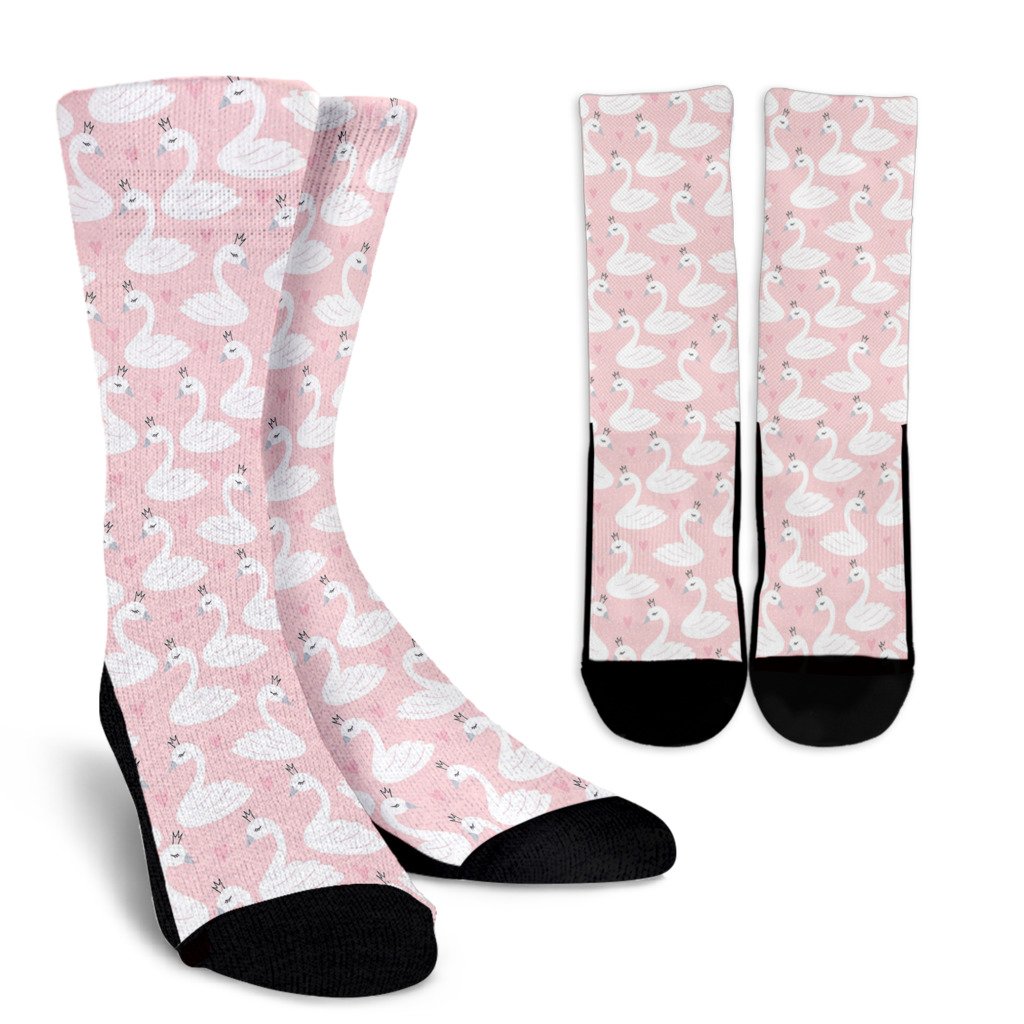 Pink Swan Pattern Print Unisex Crew Socks-grizzshop