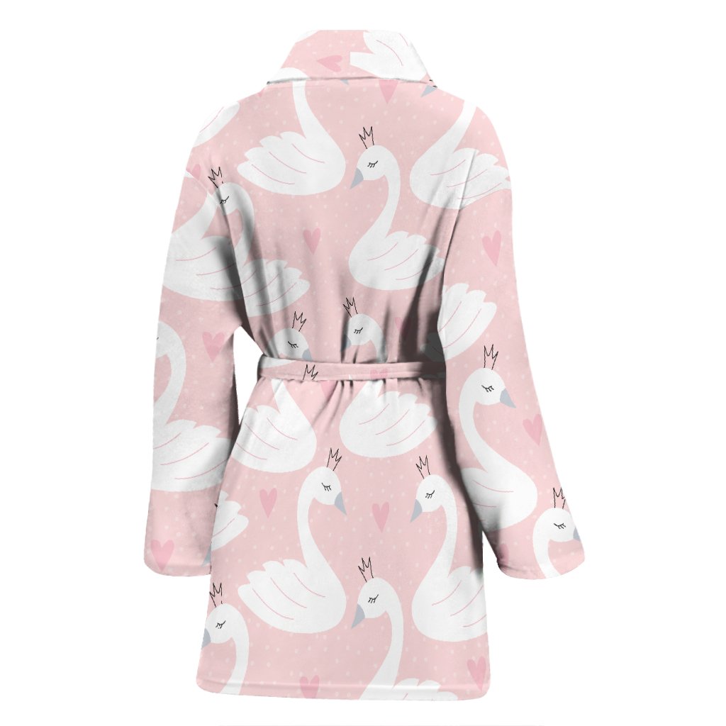 Pink Swan Pattern Print Women Long Robe-grizzshop