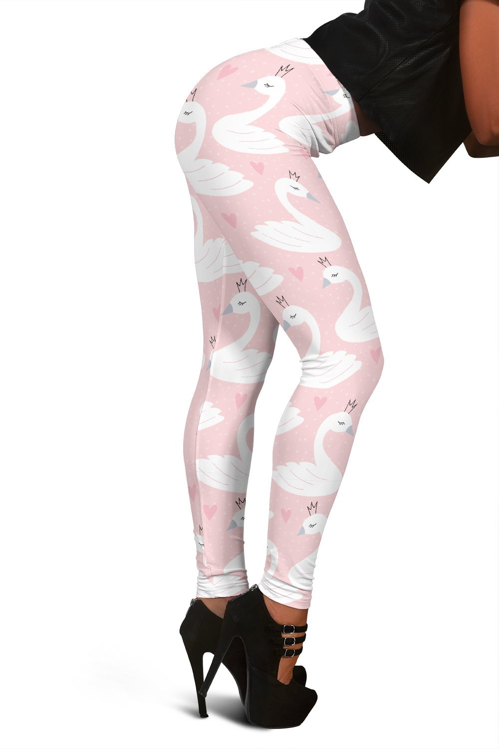 Pink Swan Print Pattern Women Leggings-grizzshop