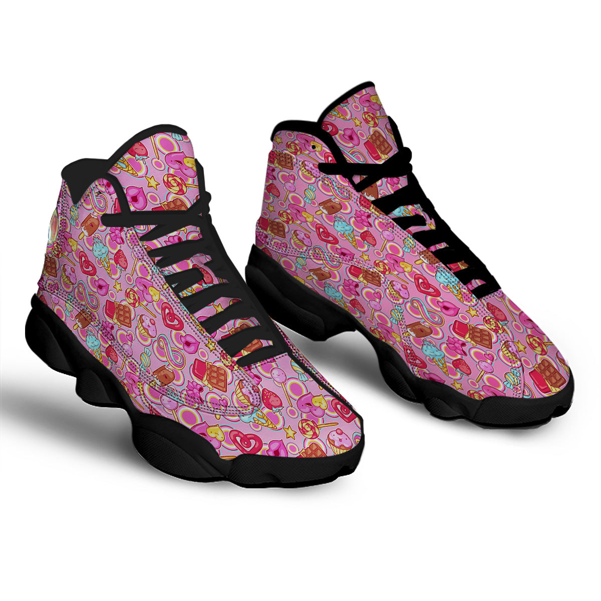 Pink Sweet Candy Print Pattern Black Basketball Shoes-grizzshop