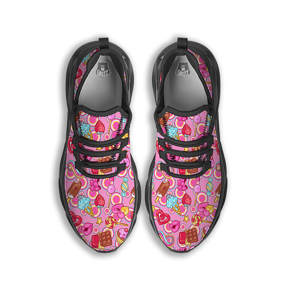 Pink Sweet Candy Print Pattern Black Running Shoes-grizzshop