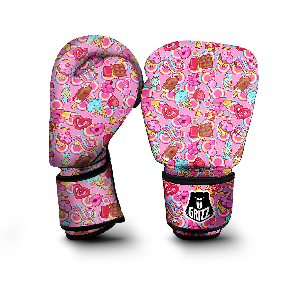 Pink Sweet Candy Print Pattern Boxing Gloves-grizzshop