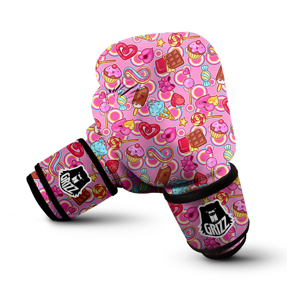 Pink Sweet Candy Print Pattern Boxing Gloves-grizzshop