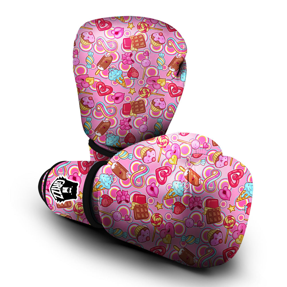 Pink Sweet Candy Print Pattern Boxing Gloves-grizzshop