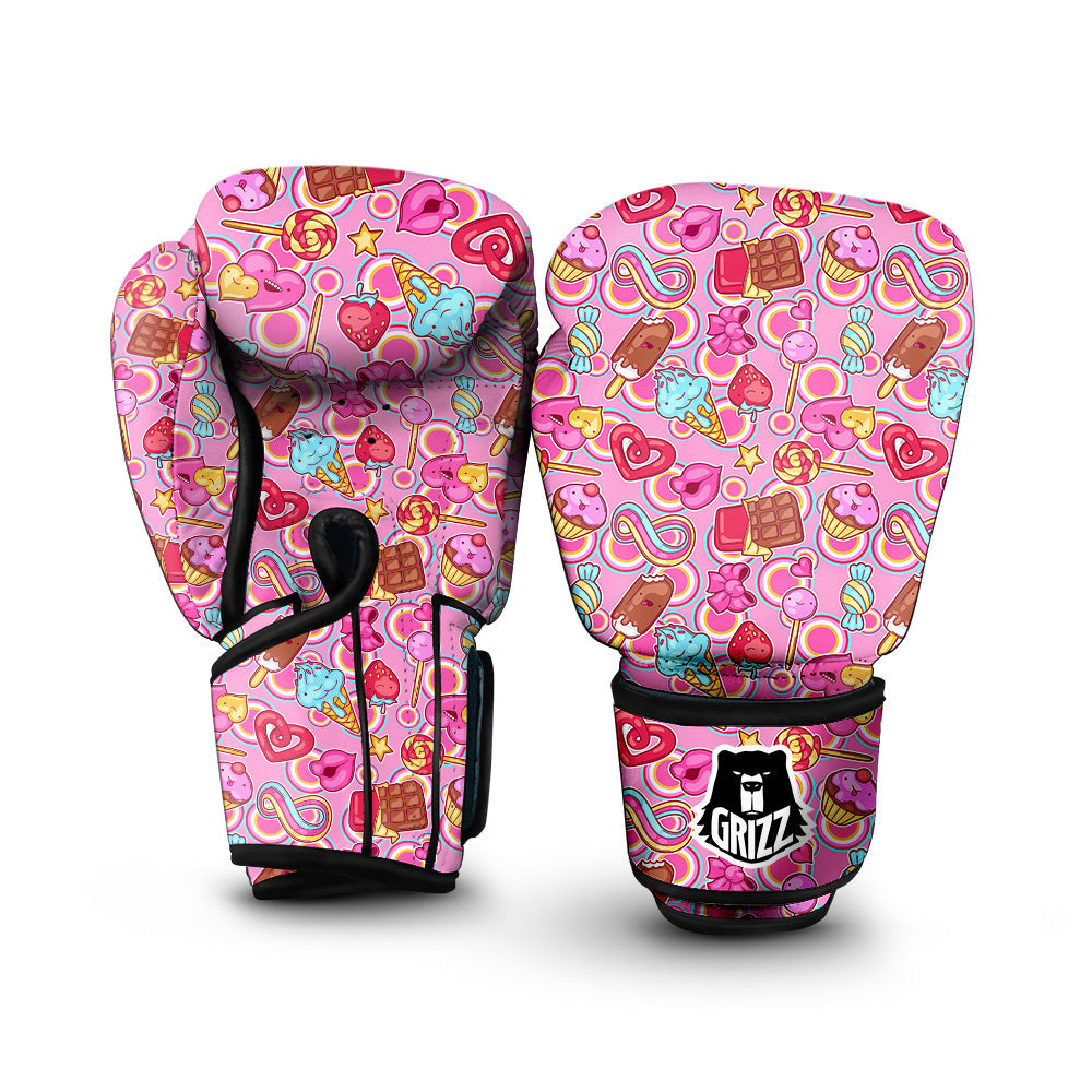 Pink Sweet Candy Print Pattern Boxing Gloves-grizzshop