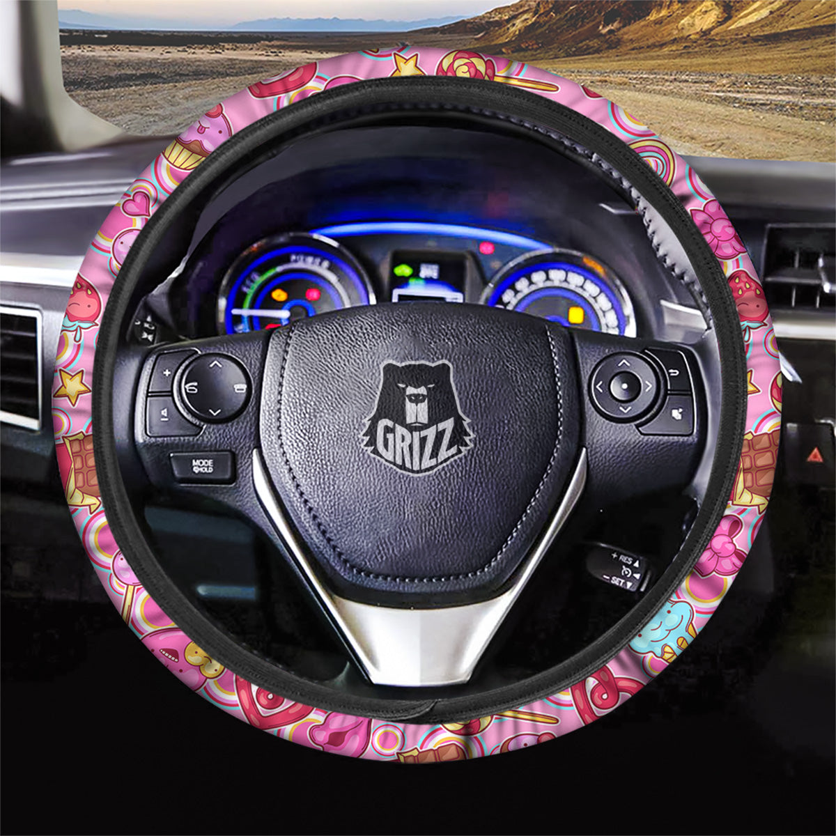 Pink Sweet Candy Print Pattern Car Steering Wheel Cover-grizzshop