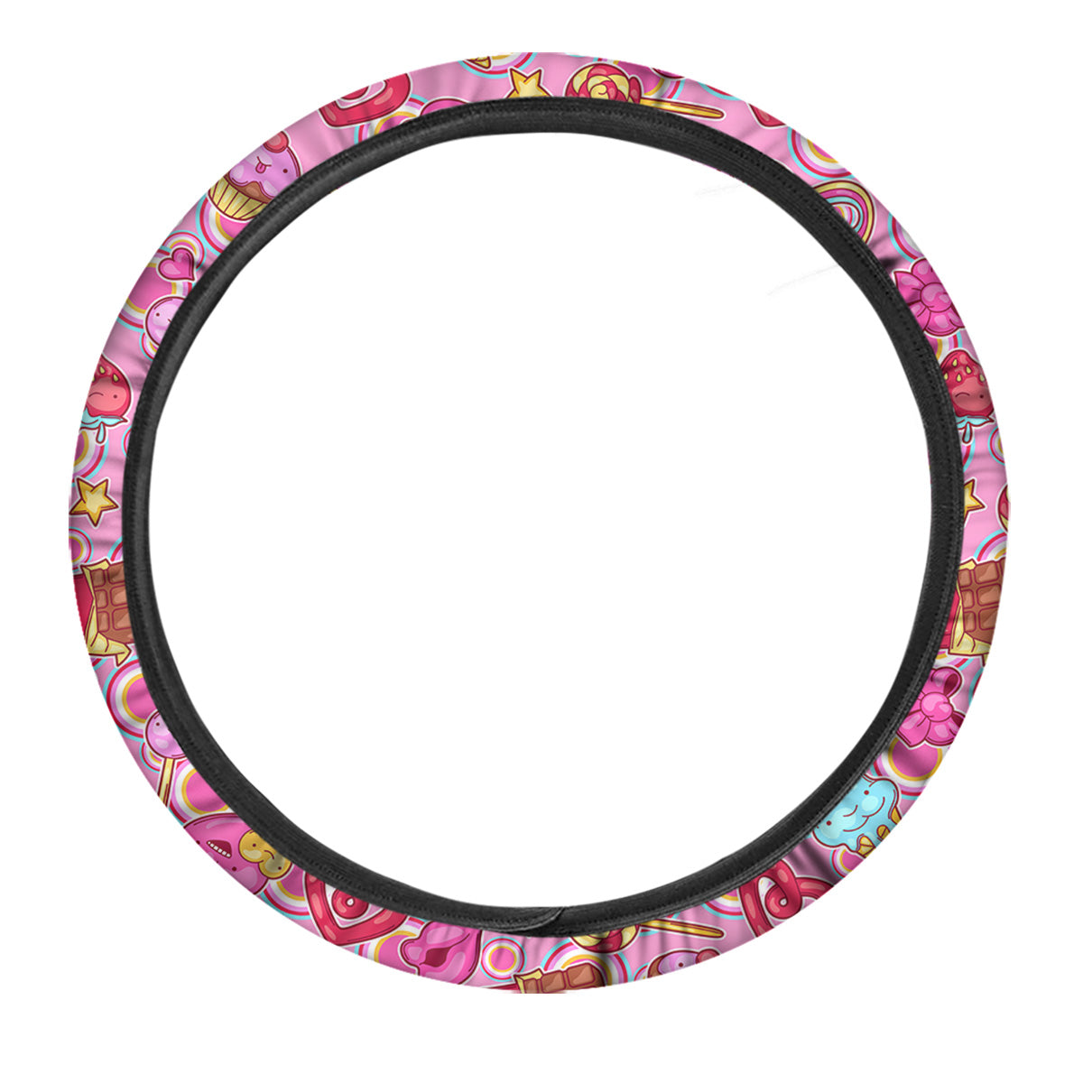 Pink Sweet Candy Print Pattern Car Steering Wheel Cover-grizzshop