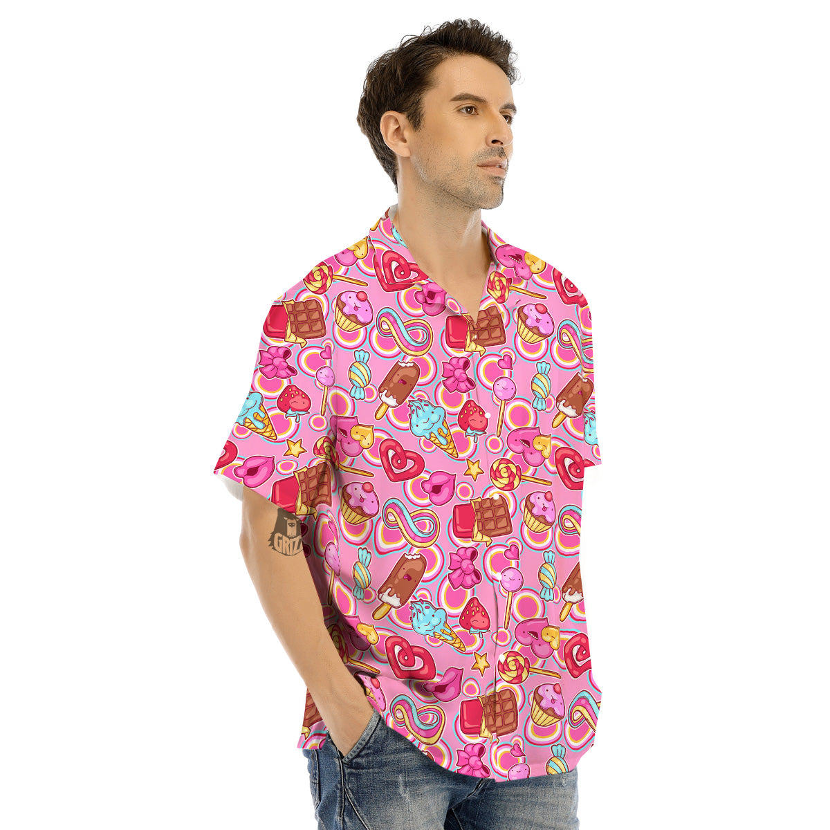 Pink Sweet Candy Print Pattern Men's Hawaiian Shirt-grizzshop