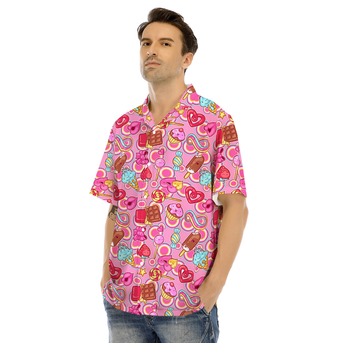 Pink Sweet Candy Print Pattern Men's Hawaiian Shirt-grizzshop