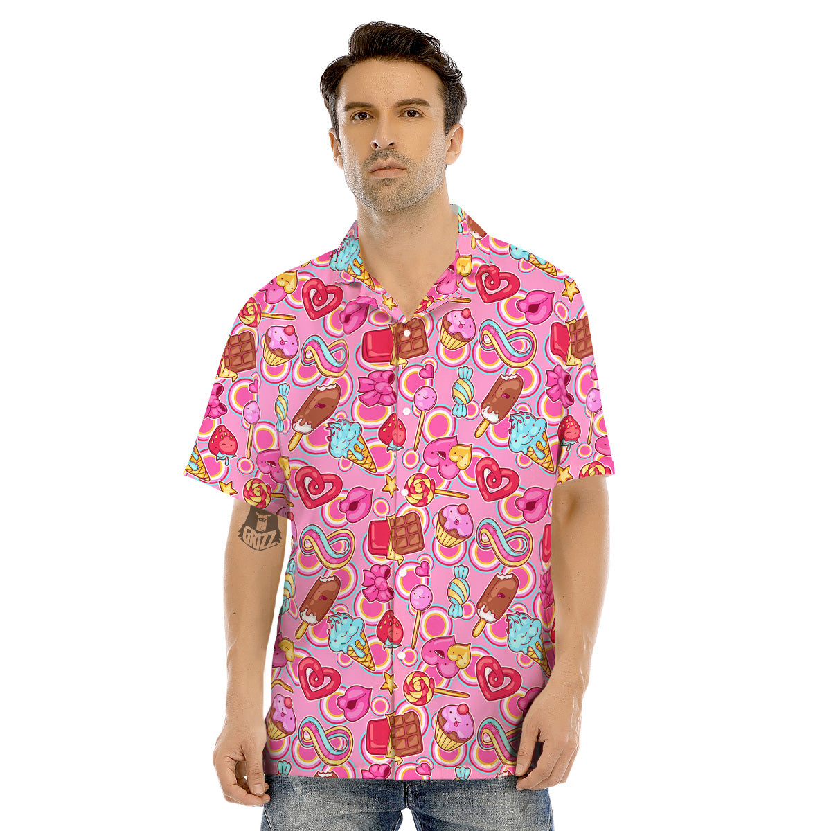 Pink Sweet Candy Print Pattern Men's Hawaiian Shirt-grizzshop