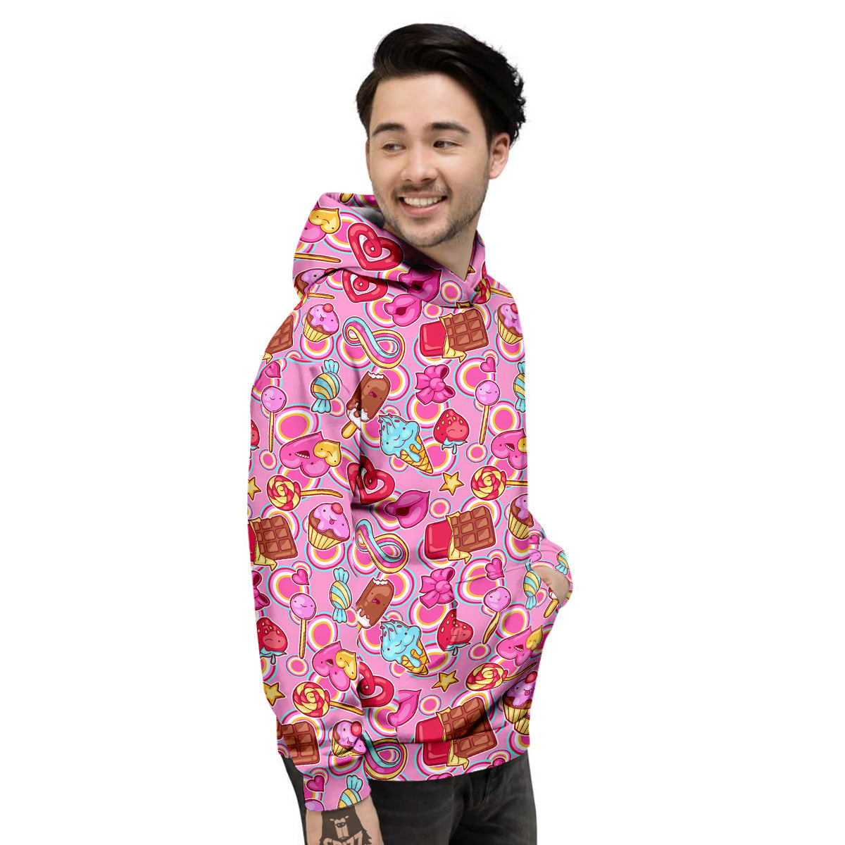 Pink Sweet Candy Print Pattern Men's Hoodie-grizzshop