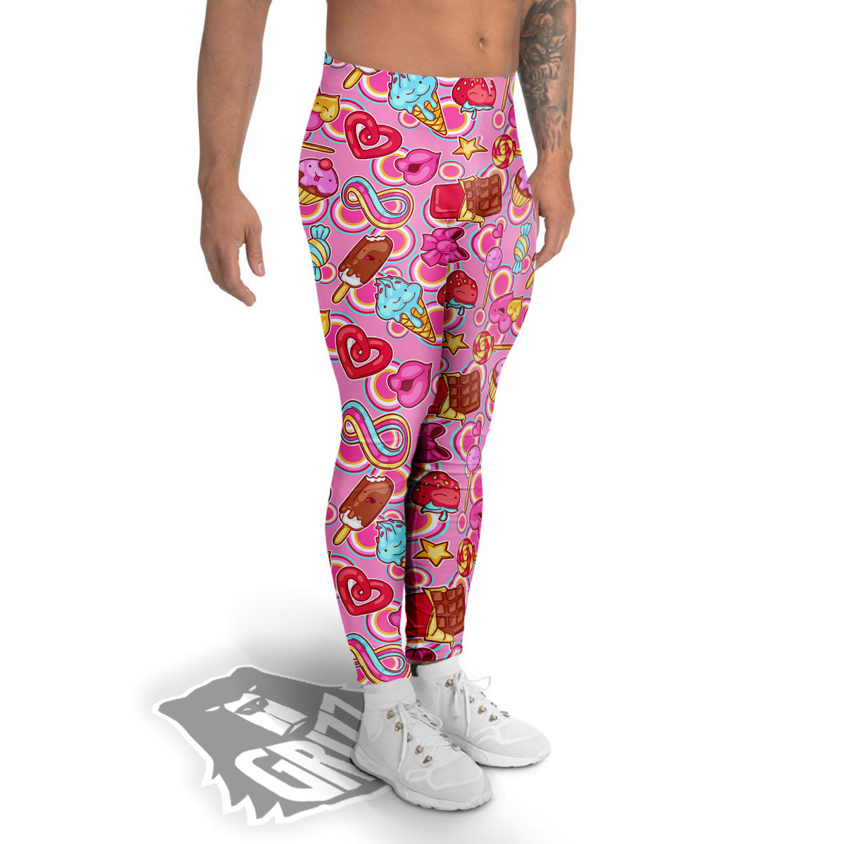 Pink Sweet Candy Print Pattern Men's Leggings-grizzshop