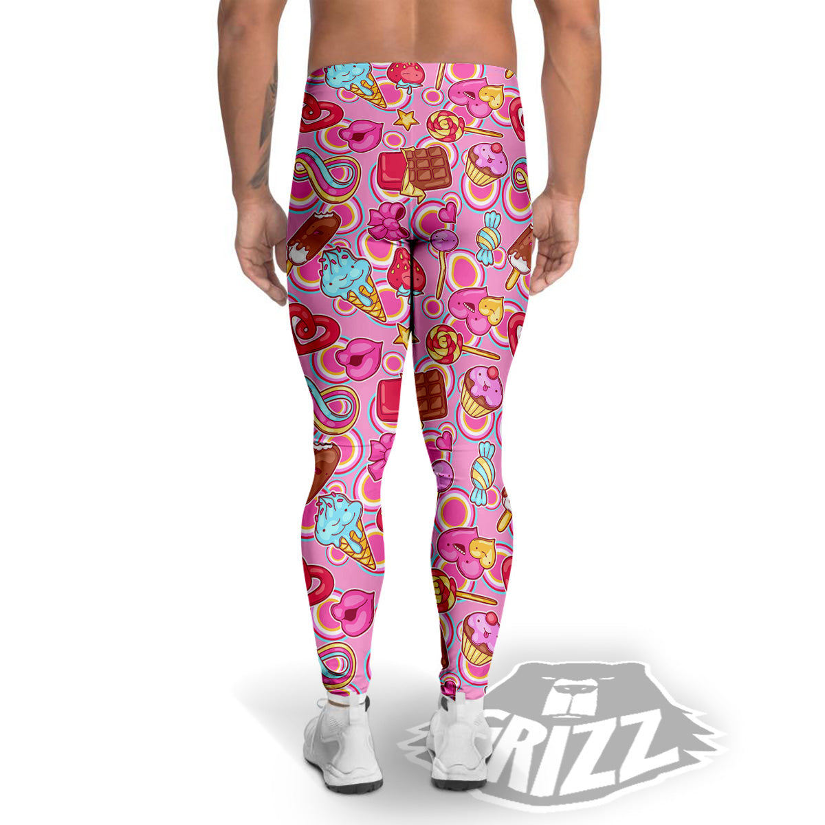 Pink Sweet Candy Print Pattern Men's Leggings-grizzshop