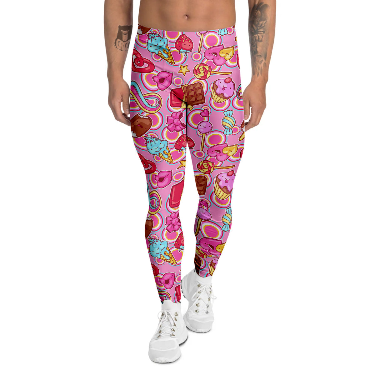 Pink Sweet Candy Print Pattern Men's Leggings-grizzshop