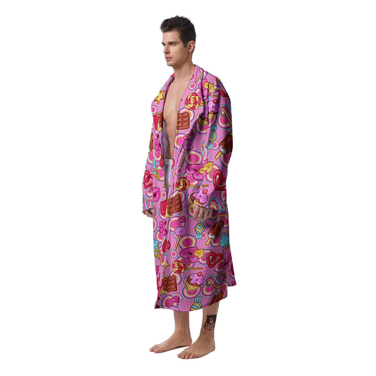 Pink Sweet Candy Print Pattern Men's Robe-grizzshop