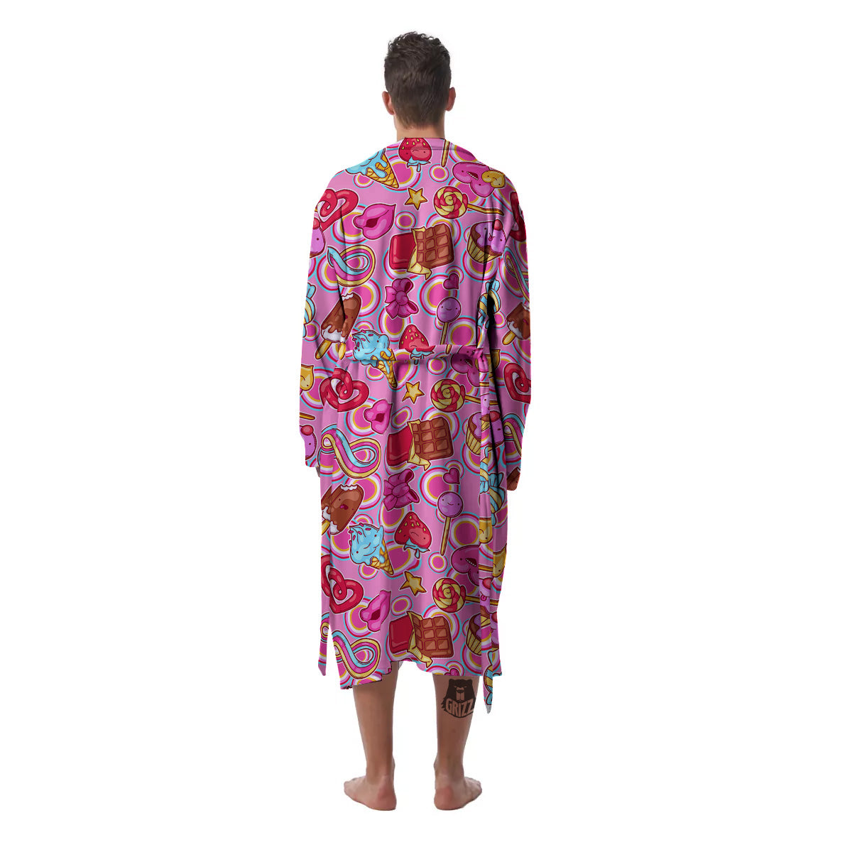 Pink Sweet Candy Print Pattern Men's Robe-grizzshop