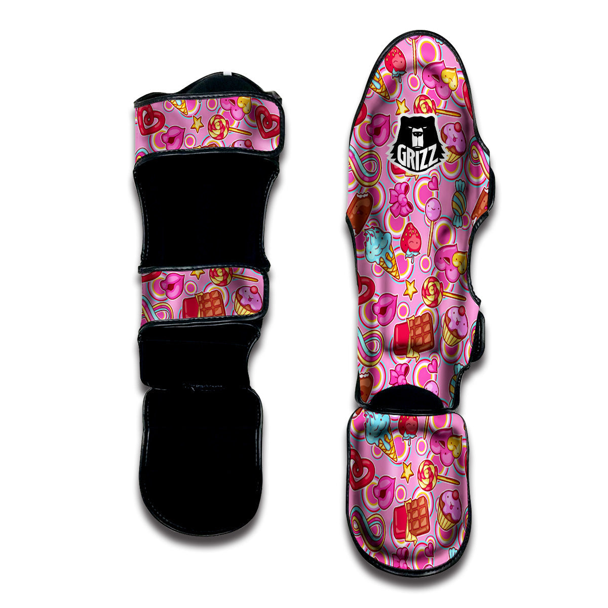 Pink Sweet Candy Print Pattern Muay Thai Shin Guards-grizzshop