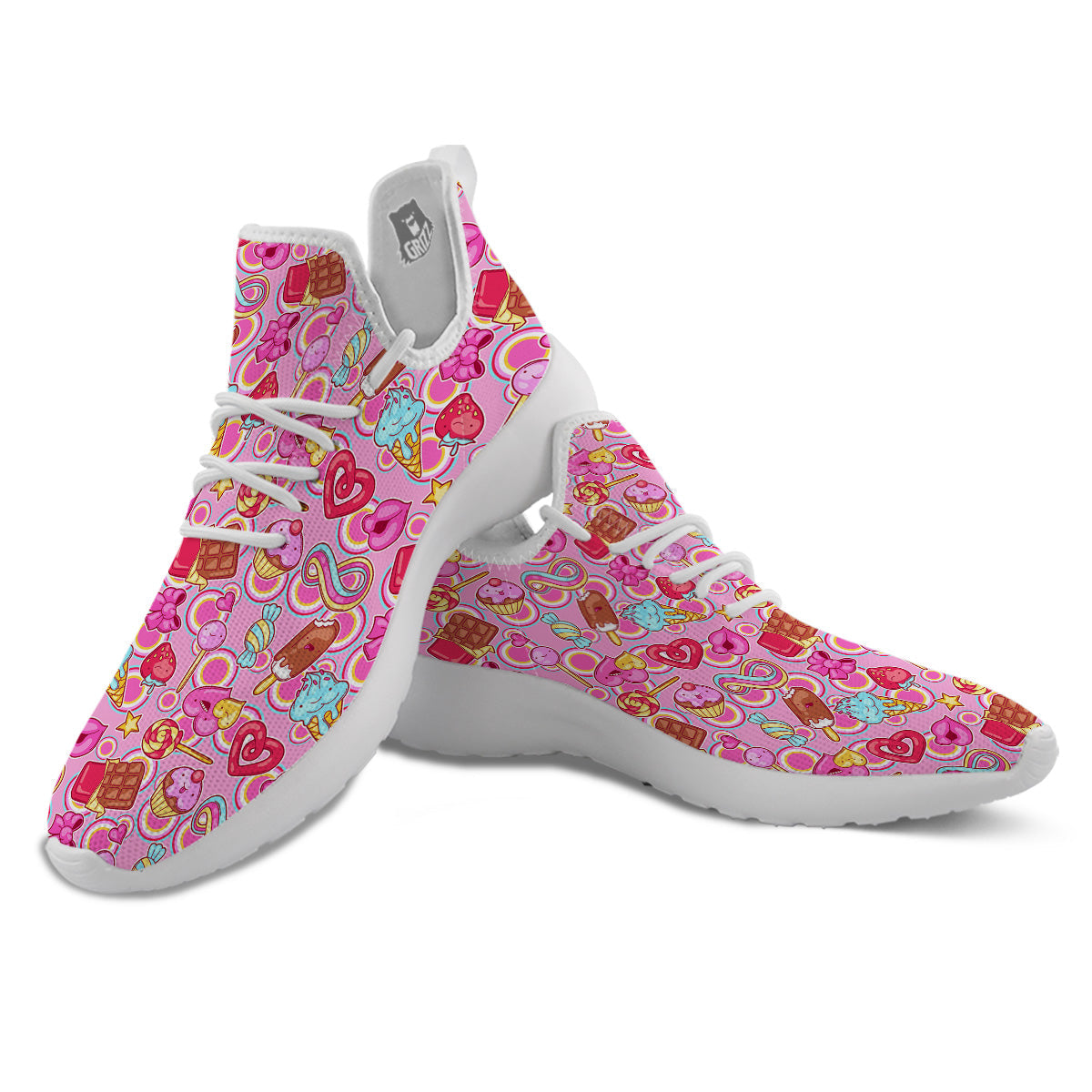 Pink Sweet Candy Print Pattern White Athletic Shoes-grizzshop