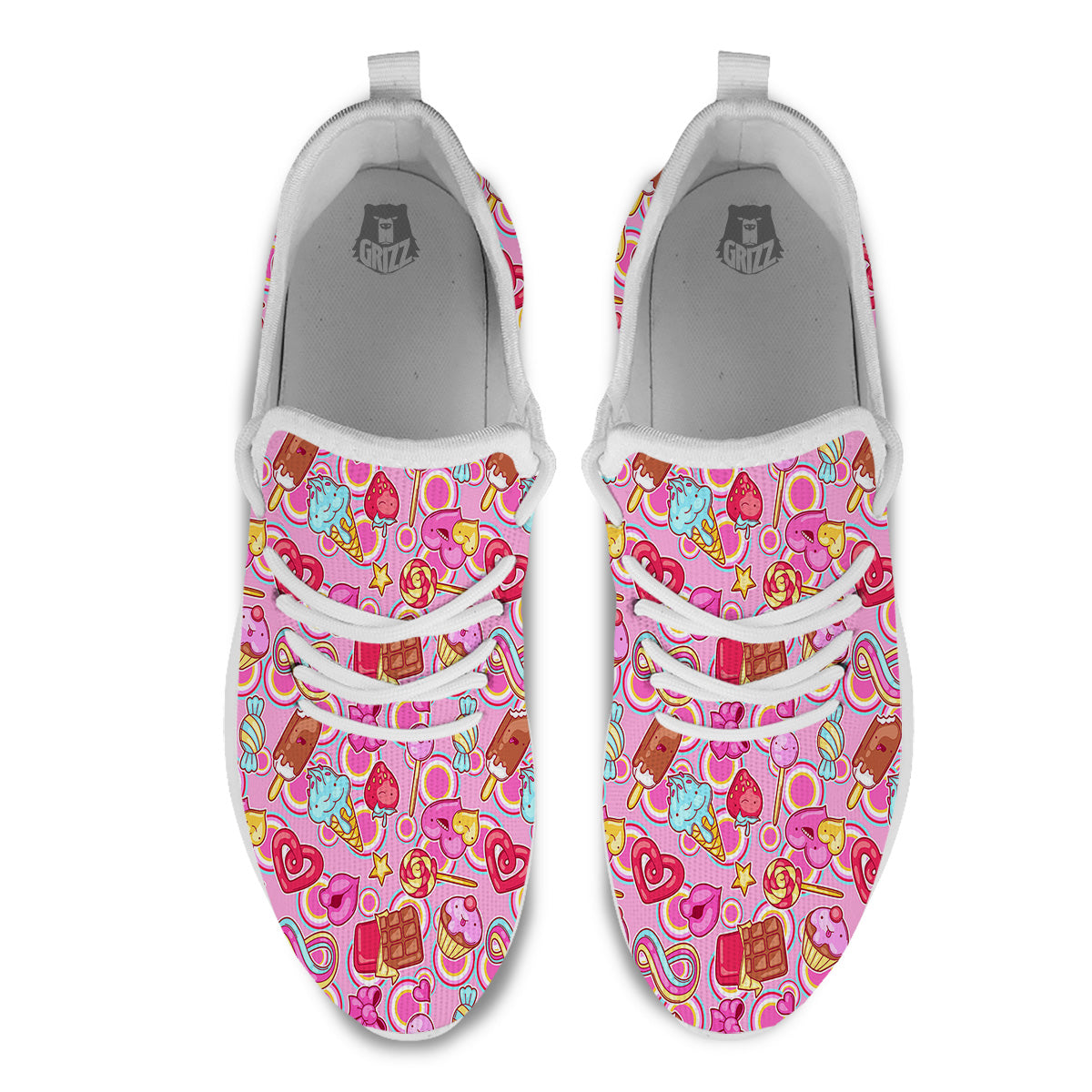 Pink Sweet Candy Print Pattern White Athletic Shoes-grizzshop