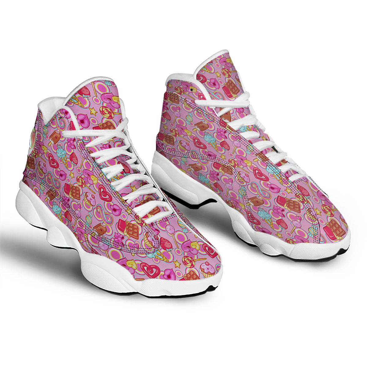Pink Sweet Candy Print Pattern White Basketball Shoes-grizzshop