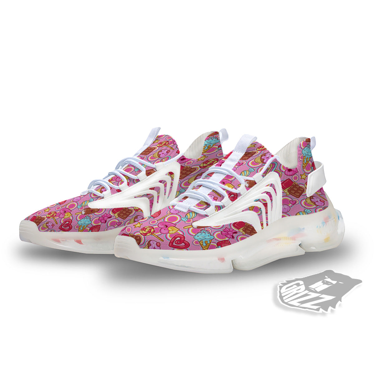 Pink Sweet Candy Print Pattern White Gym Shoes-grizzshop