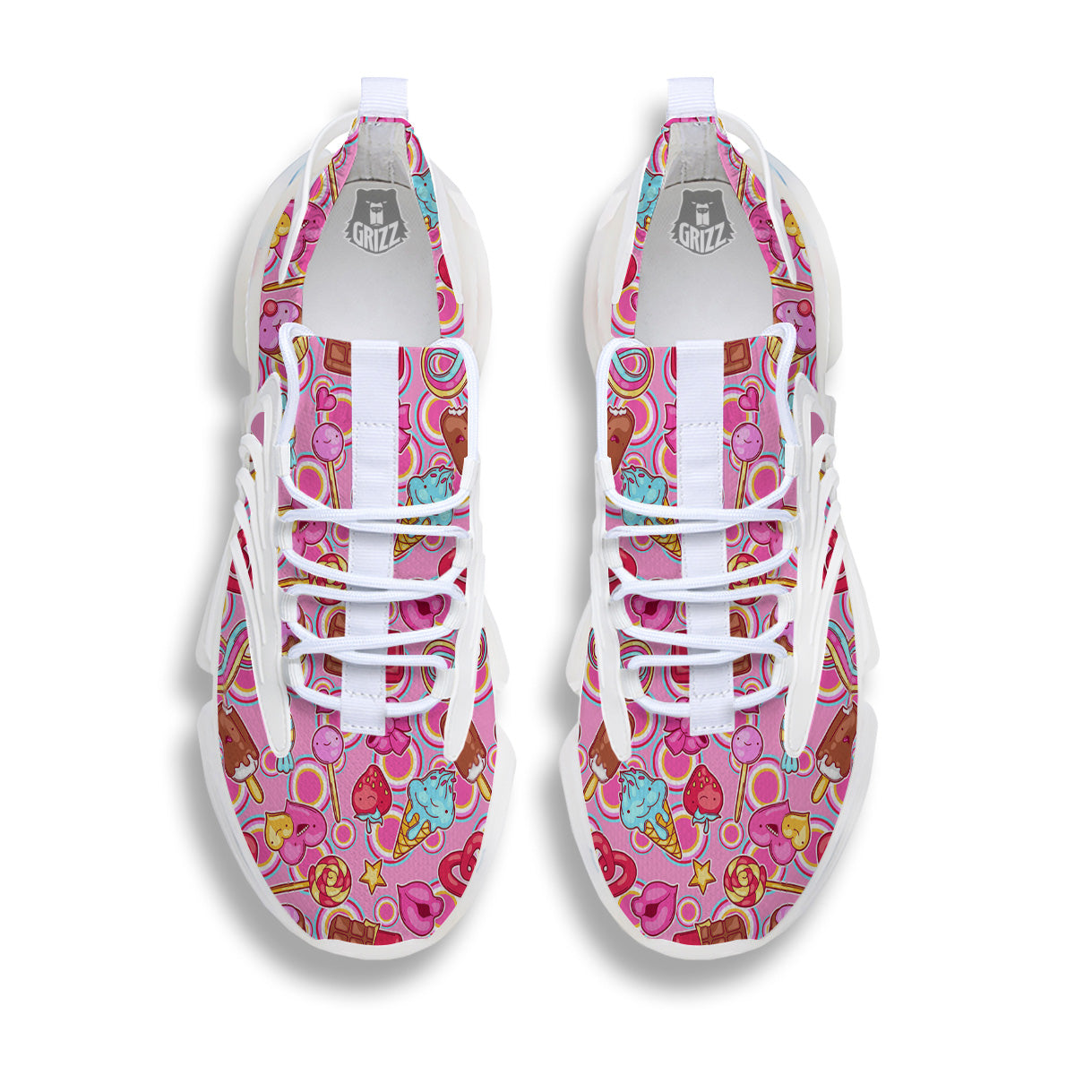 Pink Sweet Candy Print Pattern White Gym Shoes-grizzshop