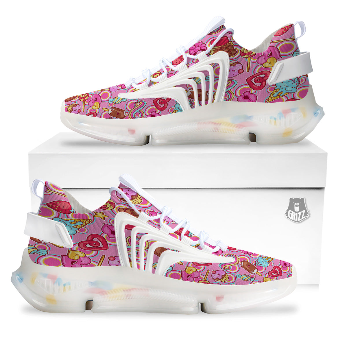 Pink Sweet Candy Print Pattern White Gym Shoes-grizzshop