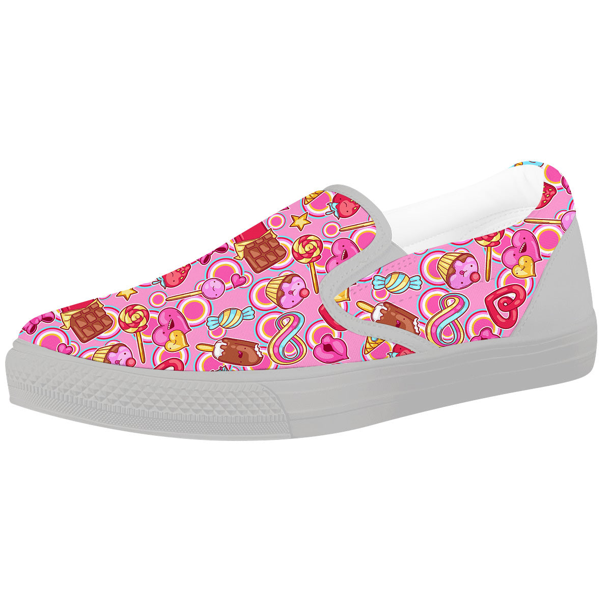 Pink Sweet Candy Print Pattern White Slip On Shoes-grizzshop