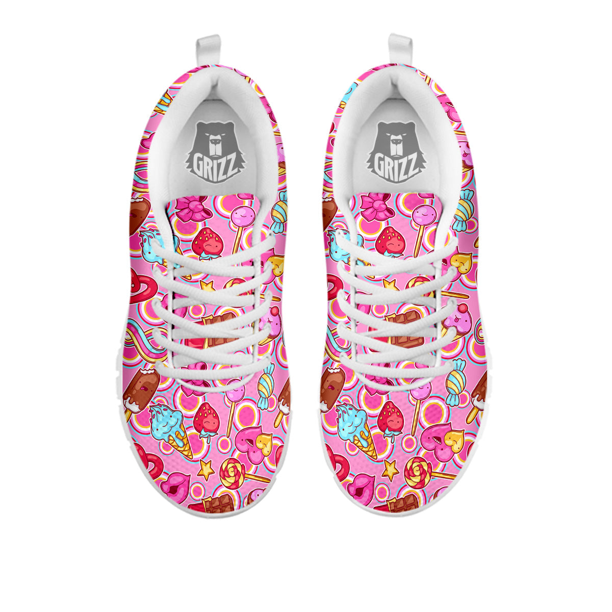 Pink Sweet Candy Print Pattern White Sneaker-grizzshop