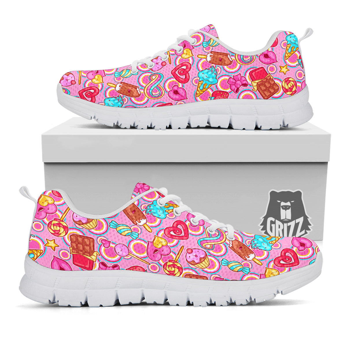 Pink Sweet Candy Print Pattern White Sneaker-grizzshop