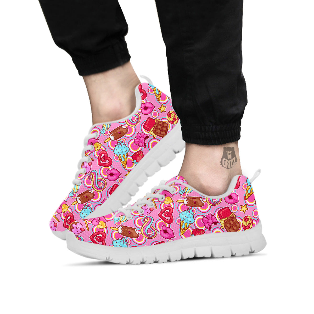 Pink Sweet Candy Print Pattern White Sneaker-grizzshop