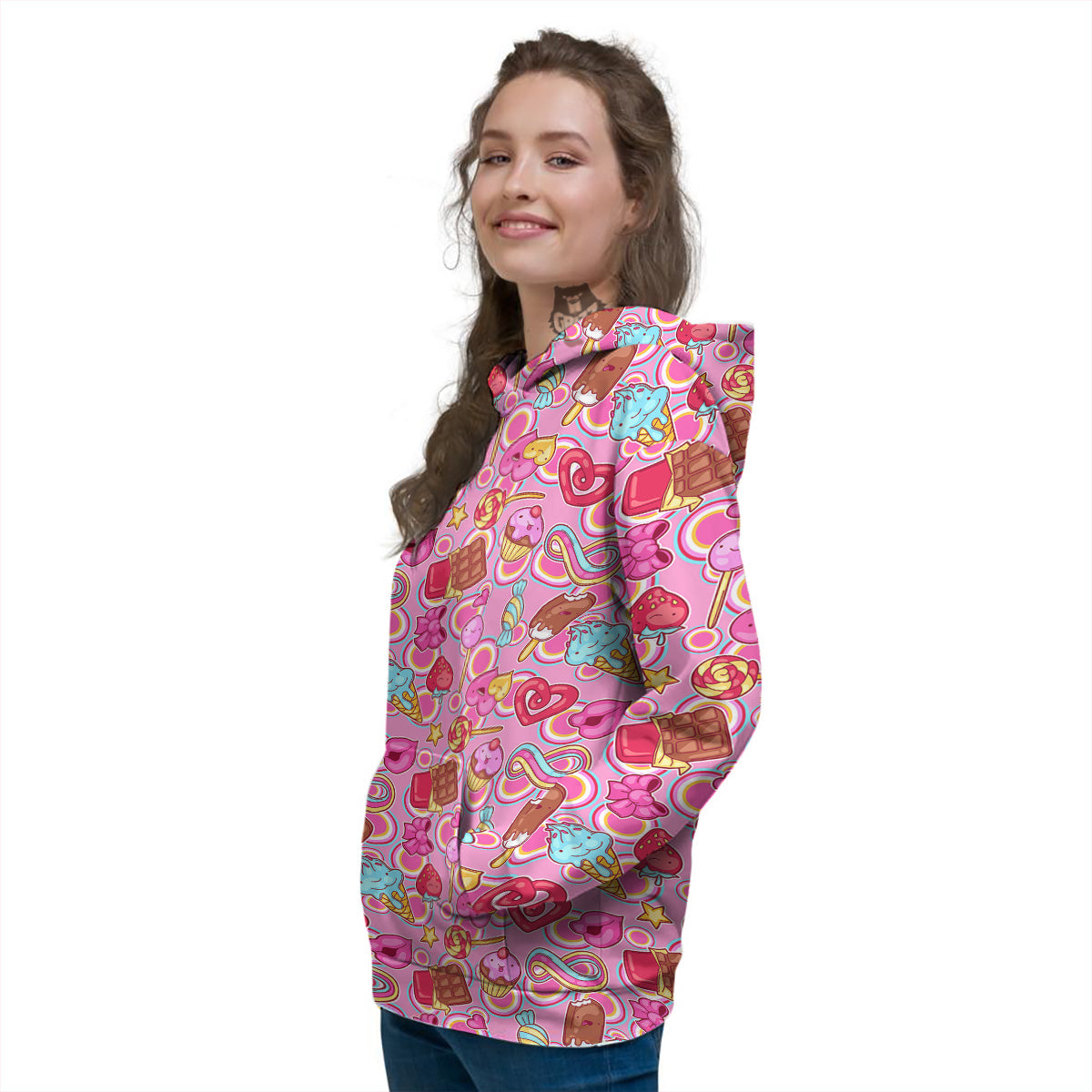 Pink Sweet Candy Print Pattern Women's Hoodie-grizzshop