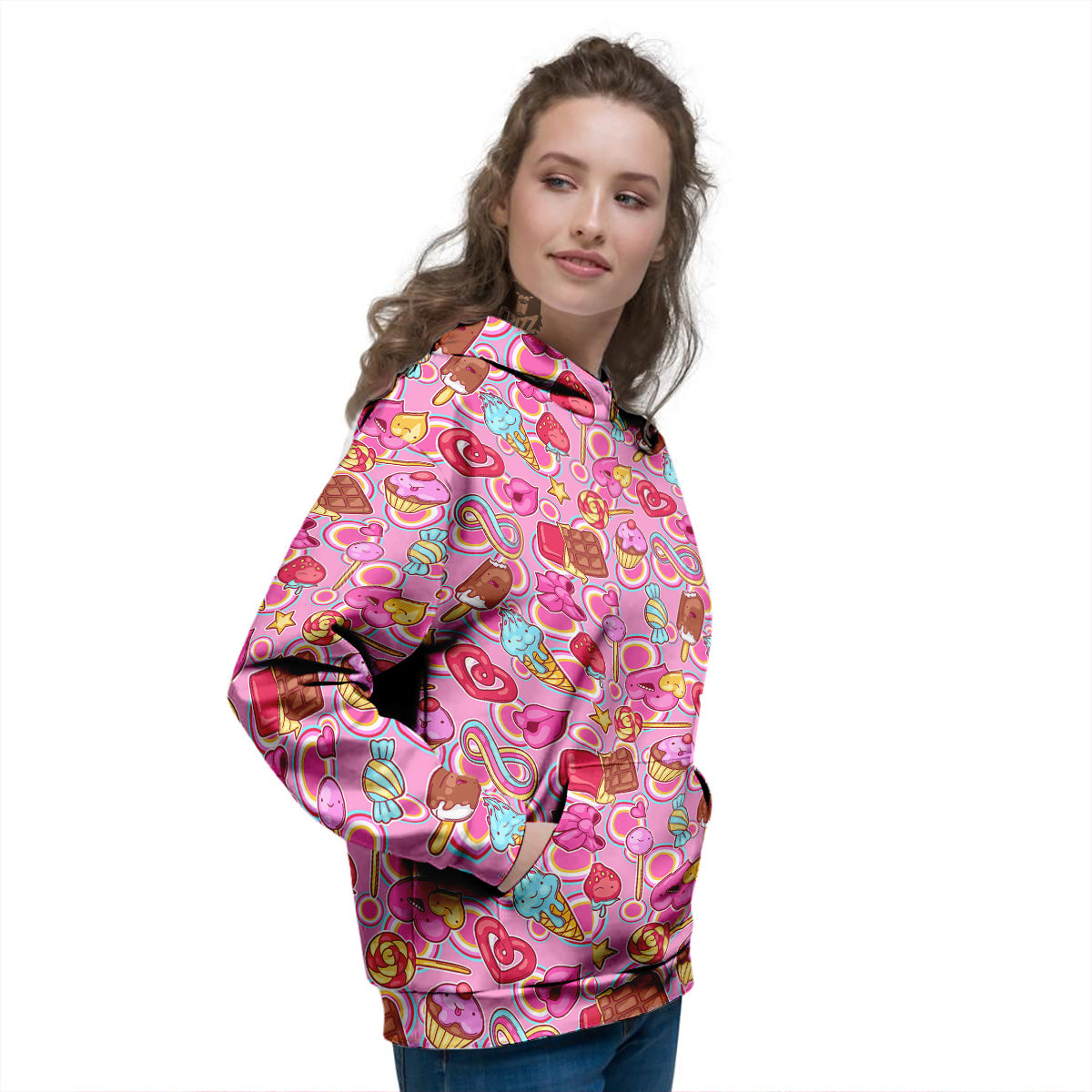 Pink Sweet Candy Print Pattern Women's Hoodie-grizzshop