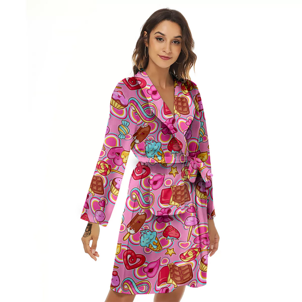 Pink Sweet Candy Print Pattern Women's Robe-grizzshop