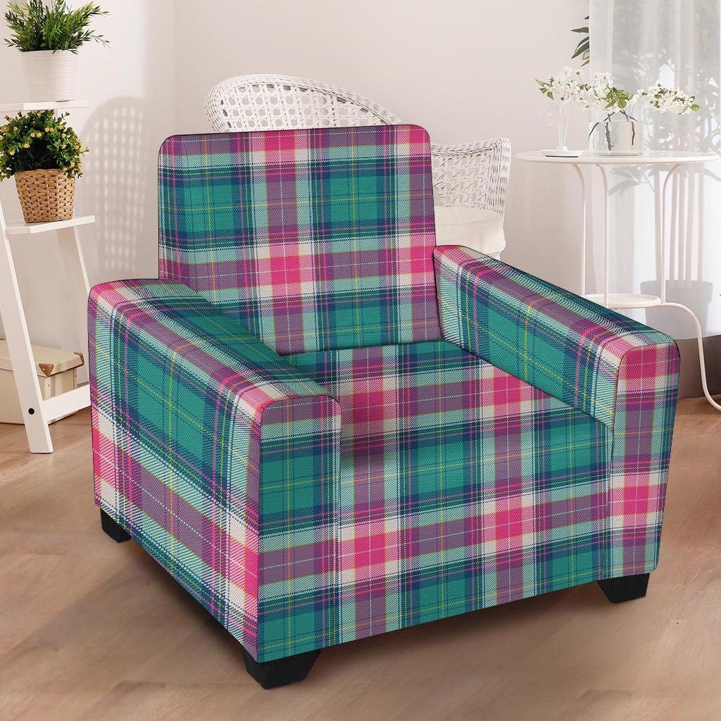 Pink Teal Plaid Tartan Armchair Cover-grizzshop