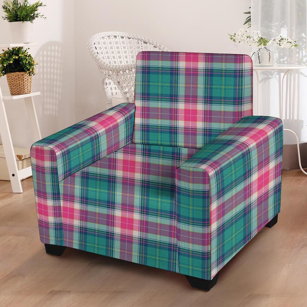 Pink Teal Plaid Tartan Armchair Cover-grizzshop