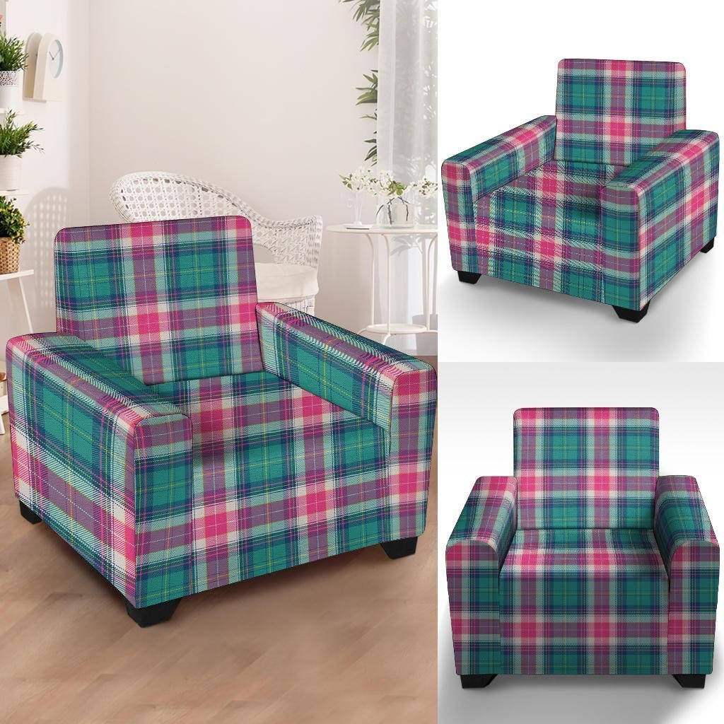 Pink Teal Plaid Tartan Armchair Cover-grizzshop