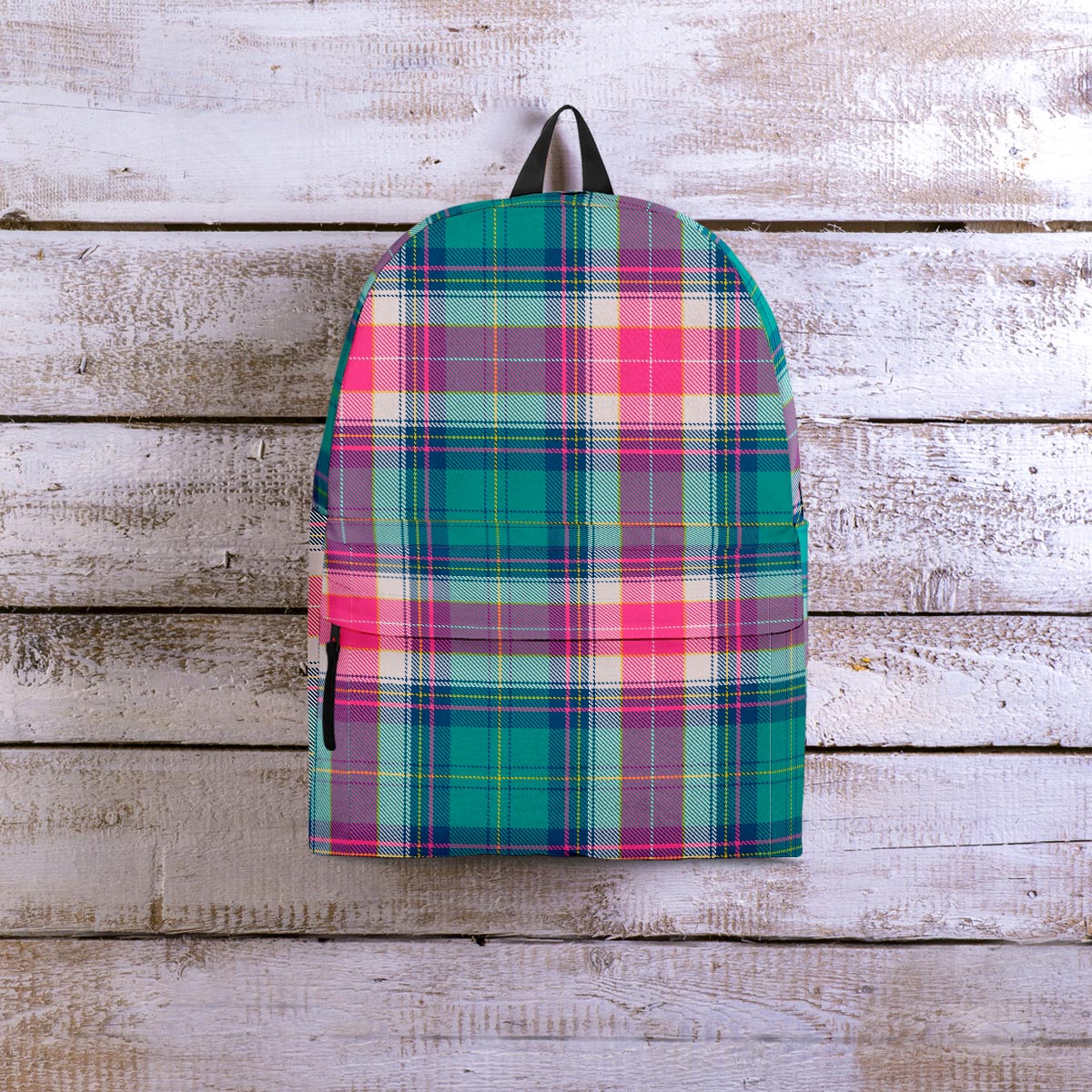 Pink Teal Plaid Tartan Backpack-grizzshop