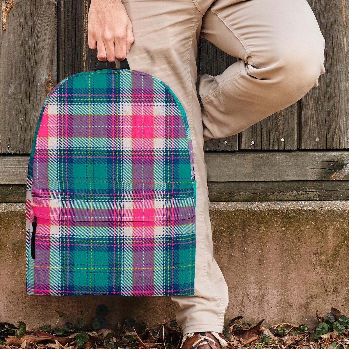 Pink Teal Plaid Tartan Backpack-grizzshop