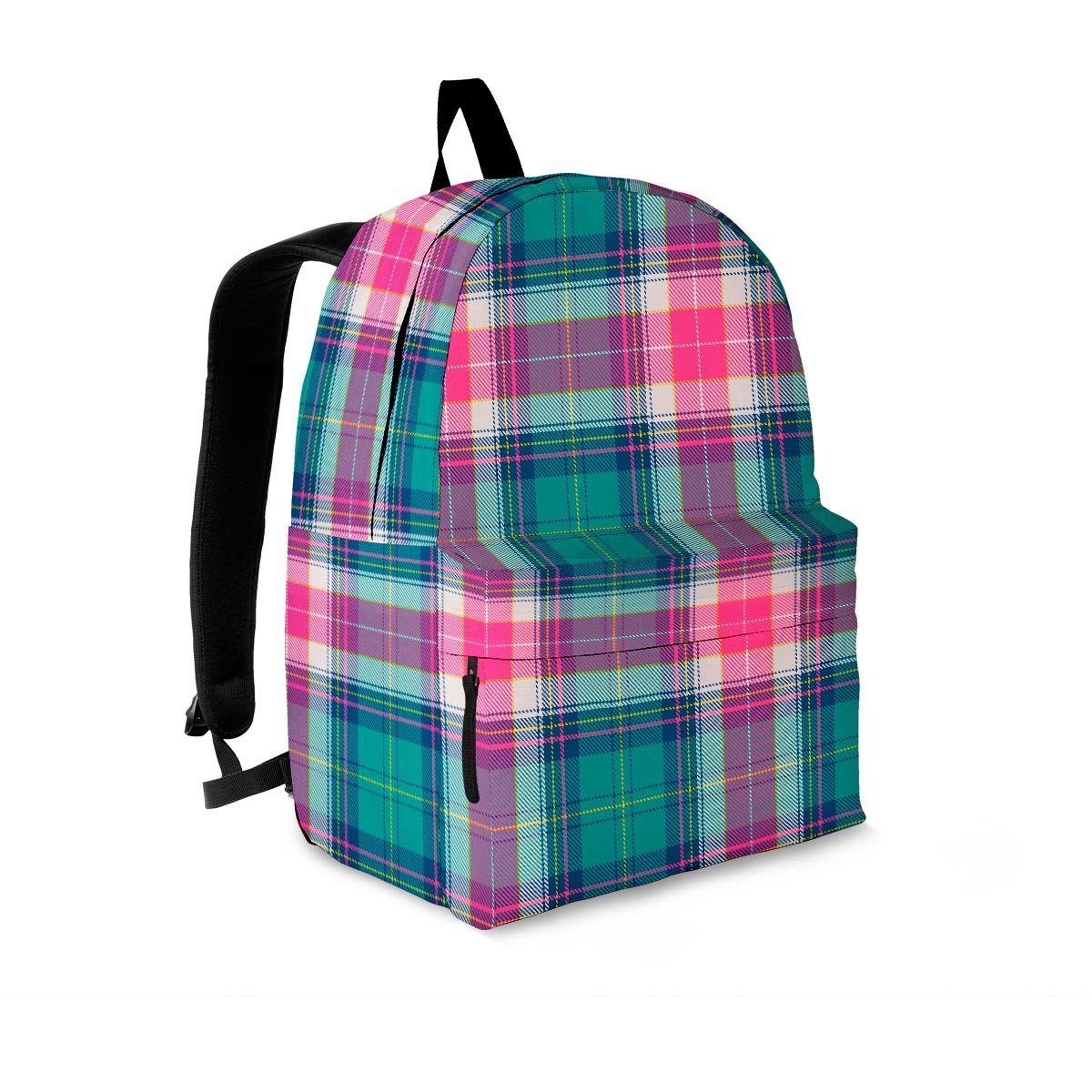 Pink Teal Plaid Tartan Backpack-grizzshop